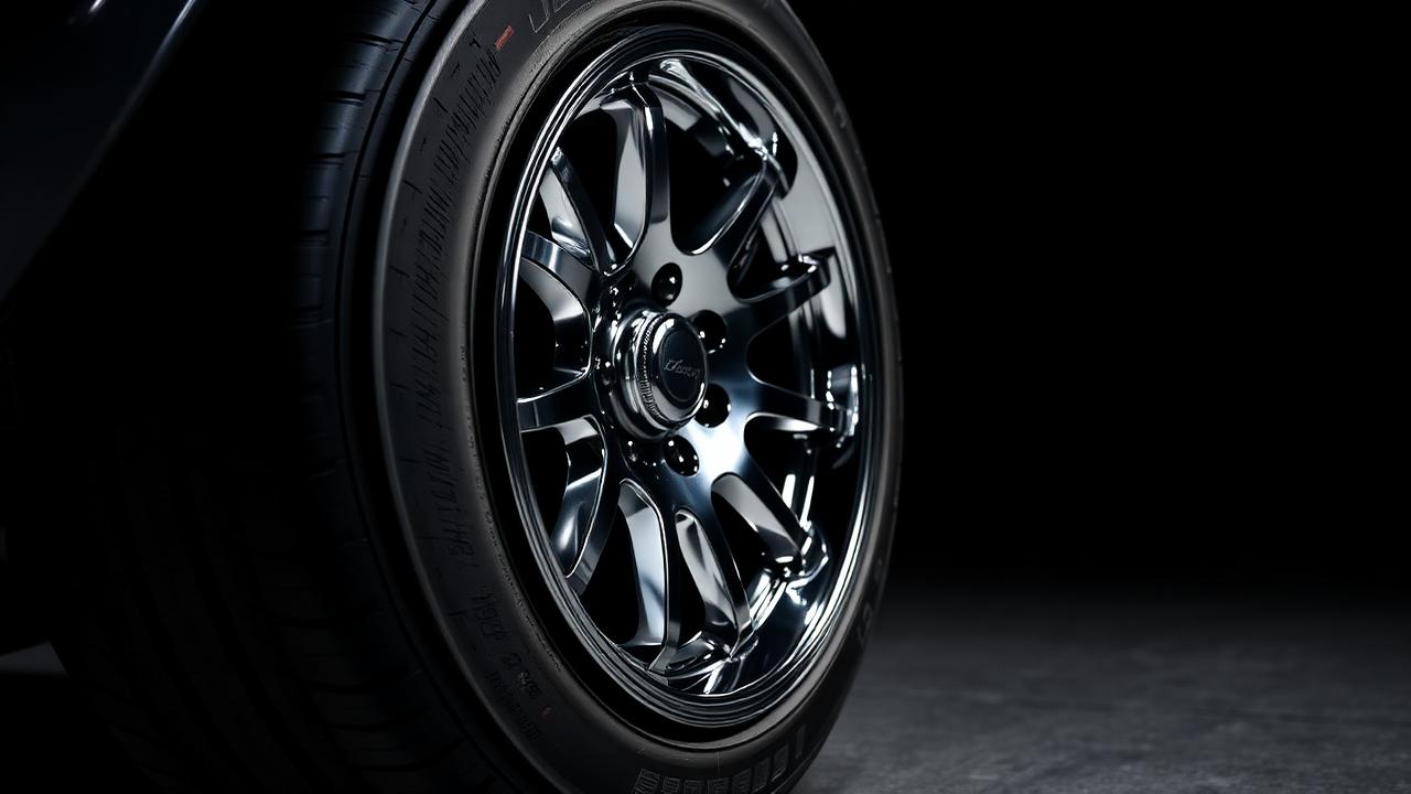 Premium tire mounted on chrome wheel